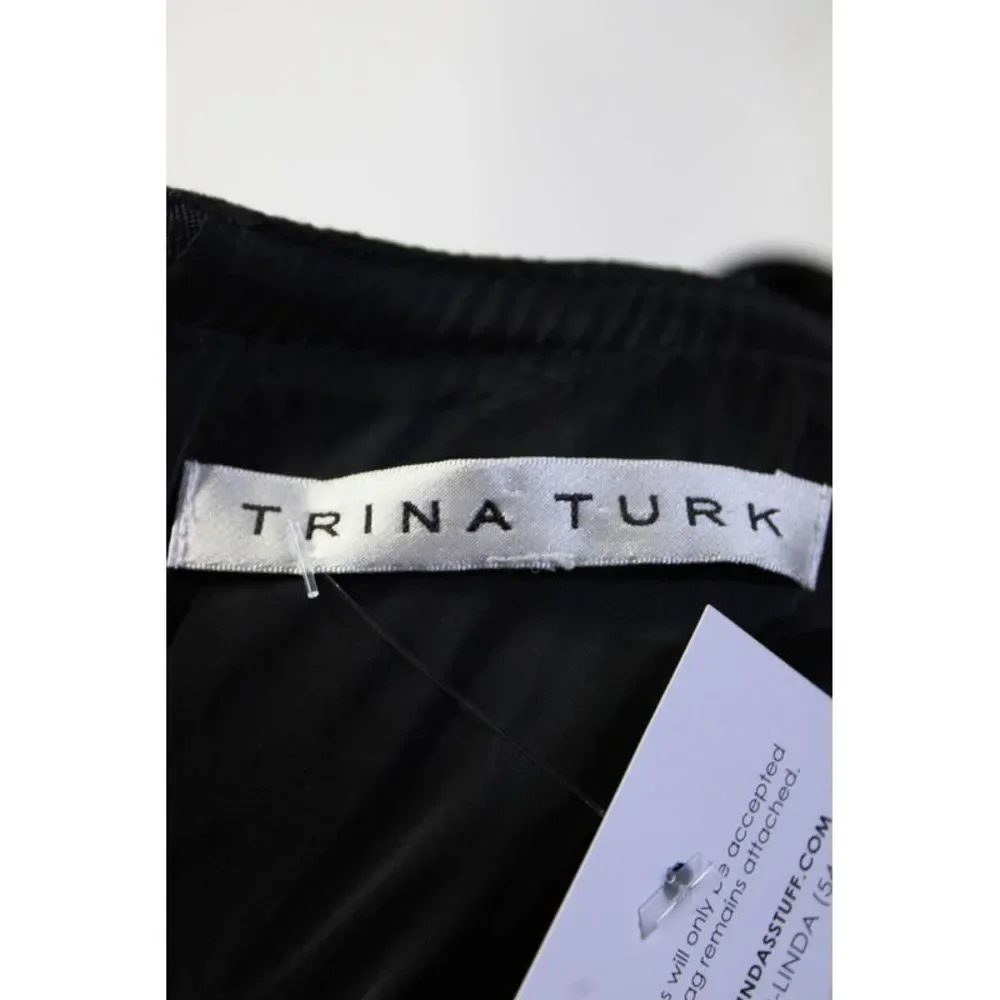 Trina Turk Womens Back Zip Sleeveless Crew Neck A Line Dress Black Size 12_5